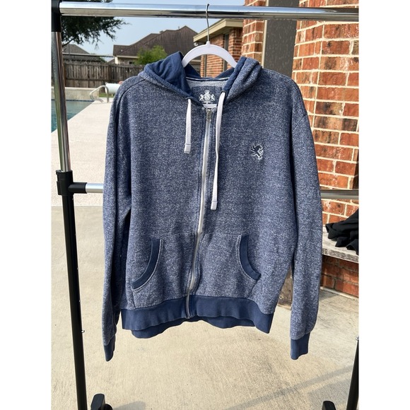 Express Other - Express Heather‎ Blue Long Sleeve Full Zip Hoodie Sweatshirt Size Large-Flaw